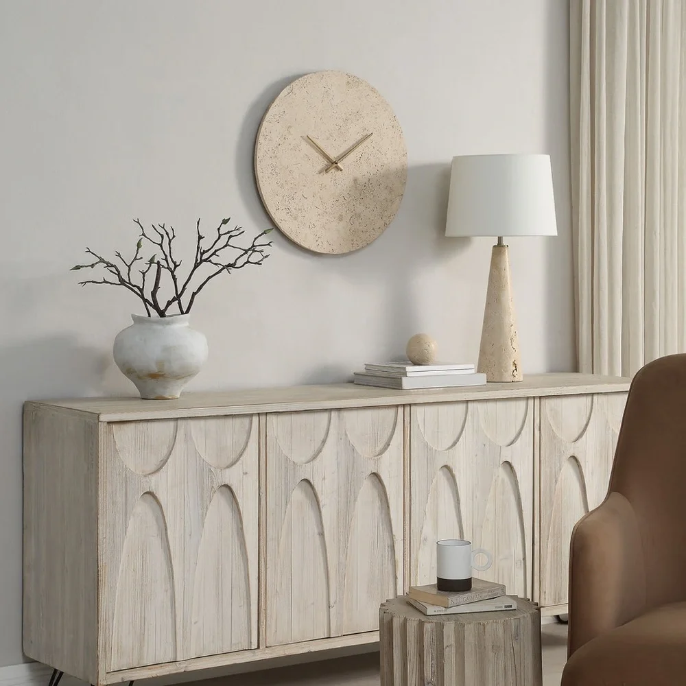 Renwil‎ Fusion Minimalist LARGE Travertine Wall Clock, 22” Diameter MSRP $435